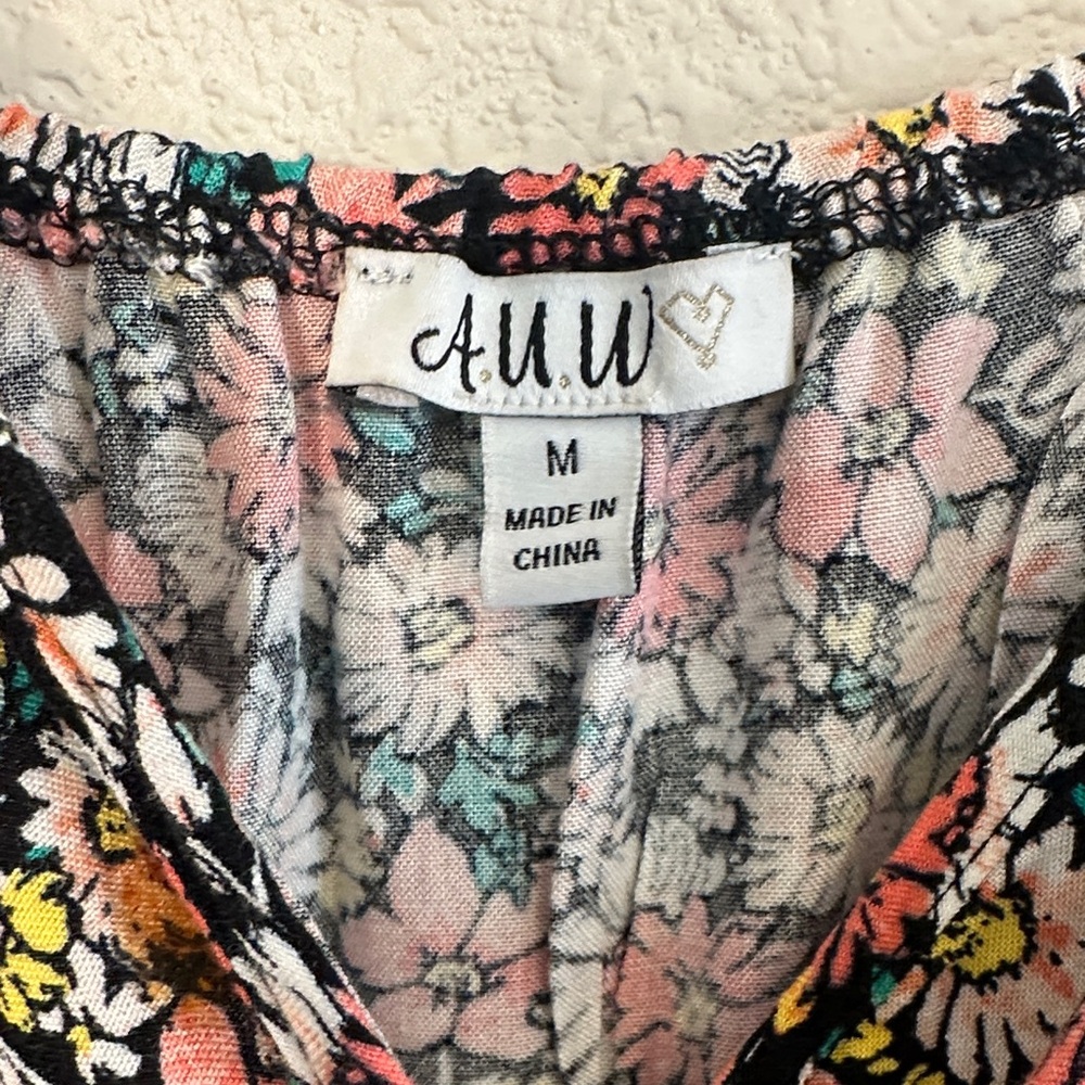 AUW Floral Midi Dress with Black and Pink Accents - Picture 3 of 6
